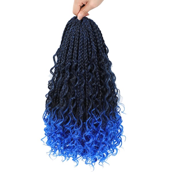 8 Packs Crochet Box Braids- 14 Inch Goddess Box Braids Crochet Hair Bohomian Crochet Braids Hair Synthetic Braiding Hair Extensions Crochet Hair for Black Women (14(8Packs), 1B/Blue)