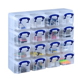 Really Useful Organiser, 16 x 0.14 Litre Storage Boxes in a Clear Plastic Organiser and Clear Boxes