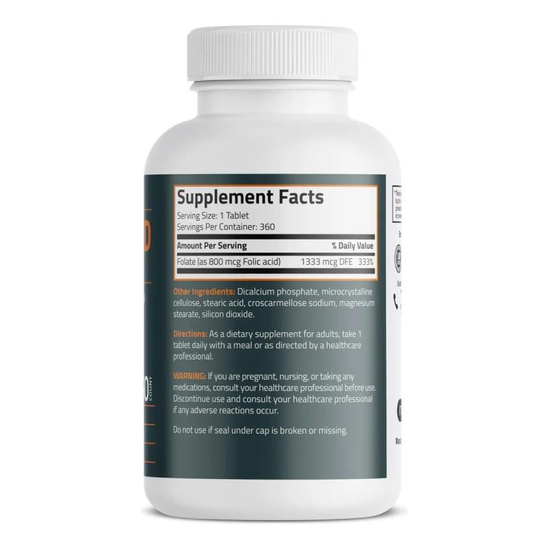 Bronson Ácido Fólico 800 Mcg Apoyo Prenatal 360 Tabletas