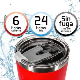 Vaso térmico de 30 oz – Acero inoxidable 18/8 con doble pared, mantiene bebidas frías y calientes, incluye 2 popotes de acero, cepillo limpiador, tapa a prueba de fugas y base de fácil agarre (rojo)