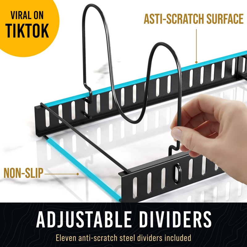 Norcalway Adjustable Bakeware Pots and Pans Organizer Under Cabinet,11 Dividers