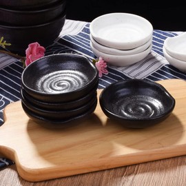 Swlthwen 3.1 Inch Porcelain Side Dish Bowl Seasoning Dishes Soy Sauce Dishes Dipping Sauce Bowls-Set of 5,Soy Sauce Dish with Mouth (Black)