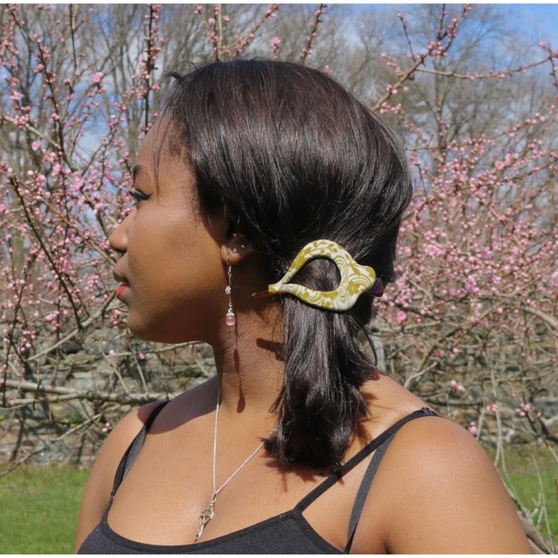 Elegant Cherry Blossom Pattern 11x6cm Large Harp Hair Clip (Ochre)
