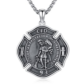Aniu St Florian Firefighter Necklace for Men Women Sterling Silver Saint Florian Medallion Jewelry