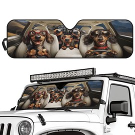 TSVAGA Windshield Sun Shade Funny Dachshund Vehicle Accessories Compatible with Jeep Gladiator JT 2020-2025 Blocks Heat and UV Rays