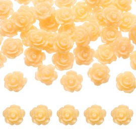 sourcing map 50 Pcs Champagne Gold Resin Rose Flower Beads, 10mm Flatback Flower Charm Opaque Carve Rose Beads No Hole for DIY Jewelry Making Nails Sunglasses Shoe Hair Clip Home Decor
