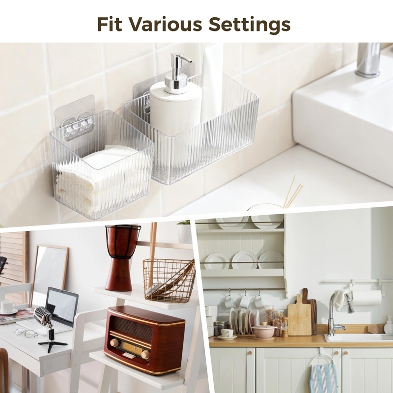 12 Pcs Storage Organizer Bins, Wall-Mounted Storage Baskets with Self-Adhesive