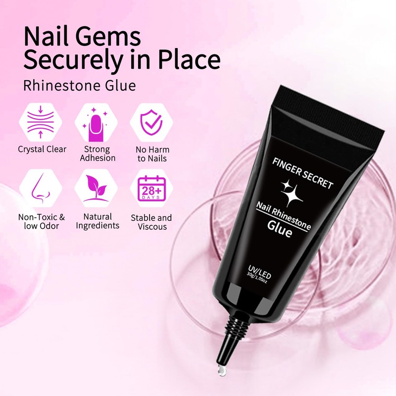 Finger Secret Nail Rhinestone Glue UV/LED Curing 1oz Nail Jewelry