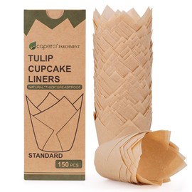 Caperci 150pcs Natural Tulip Cupcake Liners Unbleached European Parchment Paper Baking Cups Muffin Liners for Party, Wedding, Christmas, Birthday