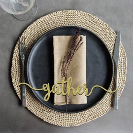 Aukolass 16 Pcs Glitter Thanksgiving Plate Cards, Thanksgiving Table Decorations Grateful Thankful Blessed Gather Place Card Plate Decors for Home Party (Gold16)