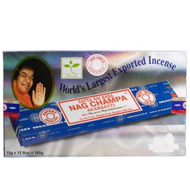 Satya Sai Nag Champa Agarbatti Räucherstäbchen, 15 g, insgesamt 180 g, Exportqualität, handgerollt in Indien, 12 Stück