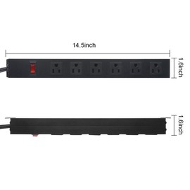 Metal Wall Mount Power Strip, Mountable Power Outlet with 6 AC Outlets, Aluminum Alloy Mount Power Socket with Switch, 6 FT SJT 3/C 14AWG Power Cord, 15A 125V 1875W (6AC)