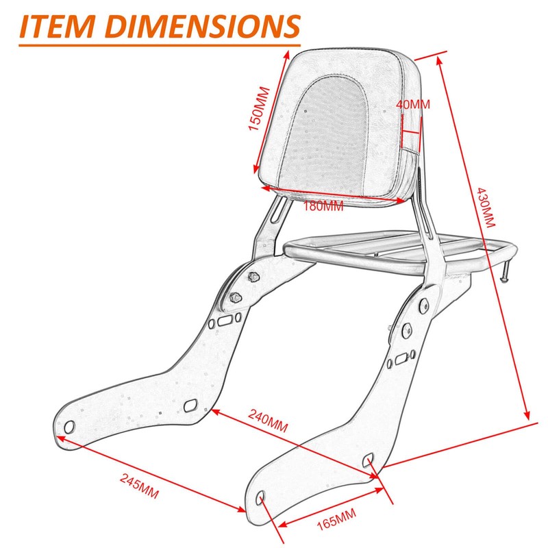 Passenger Sissy Bar with Luggage Rack Backrest Fit for Honda