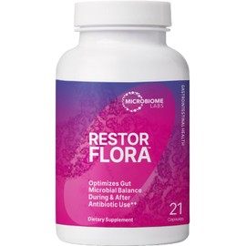 Microbiome Labs RestorFlora PD Yeast & Spore Probiotic - Daily Probiotic for Gut Health with Saccharomyces Boulardii - Probiotics for Digestive Health and Immune Support (21 Capsules)