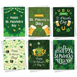 RED OCEAN St. Patrick's Day Pack of 6 Greeting Cards and White Envelopes, St Patrick's Day Cards For Friends or Family, Irish Day Cards with Shamrock for Friends, Family, Partner, Grandparents