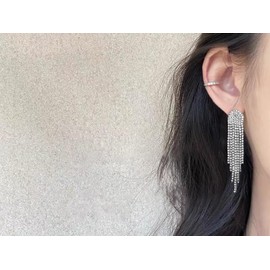 Long Tassel Earrings for Women, Silver Rhinestone Tassel Earrings, Silver, Long Earrings, Waterfall Earrings, Hanging, Hypoallergenic Stud Earrings, Jewellery, Gift for Women, Girls, Weddings,