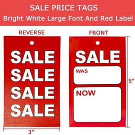 Sale Price Tags with String Attached - Supermarket Pricemarker Labels Supplies for Clothing, Shoes, Snacks with 30M Twines, 5" Lx3“W,100 Pcs