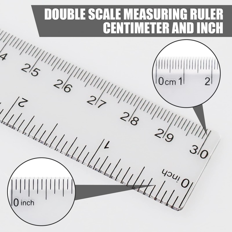 4 pcs Rulers 30cm, Dual Scale Ruler with Metric &