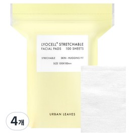 Urban Leaves Lyocell Plus Stretchable Cotton Pads, 4, 100 Pieces / 어반리브즈 리오셀 플러스 늘어나는 화장솜, 4개, 100개입