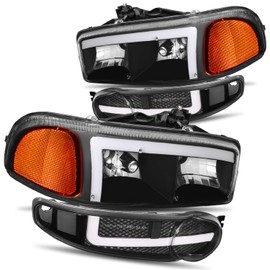 CAAP DRIVEN Switchback LED DRL Headlights w/Bumper Lamps Compatible with 2001-2007 GMC Sierra C3 Yukon XL 1500 CAAP-DAN99-T2-BKAM-4-HL