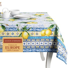 Maison d' Hermine Table Cover 100% Cotton 140cm x 180cm Decorative Tablecloth Washable Square Easter Tablecloths for Dining, Home, Wedding, Banquet, Buffet, Citrus - Spring/Summer