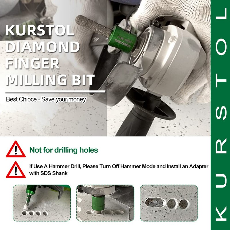 KURSTOL Diamond Core Drill Bits Kit - 10pcs 6/8/10/25/35/50/65mm+2" Beveling