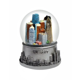 City-Souvenirs Detroit Snow Globe with Skyline and Silver Base 3.5" (65mm Glass Globe) from Detroit Snow Globes Collection