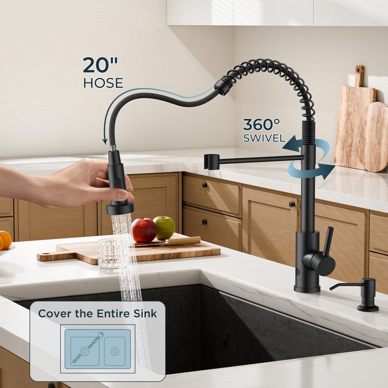 FORIOUS Black Touchless Kitchen Faucet with Soap Dispenser, Motion Sensor