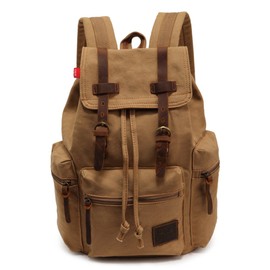 YuHan Canvas Backpack Unisex Vintage Casual Rucksack Laptop Daypacks MacBook Bag Schoolbag Student Bookbag Satchel Hiking Camping Bag Khaki