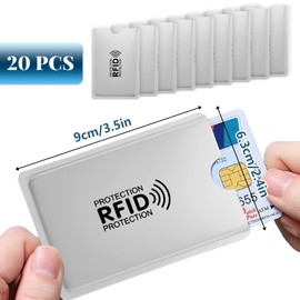 Credit Card Protector, 20 Pcs RFID Blocking Sleeves, Identity Card Protector for Credit Card, Debit Card, Metro Card, Passport, Silver, 9.2 x 6.2cm