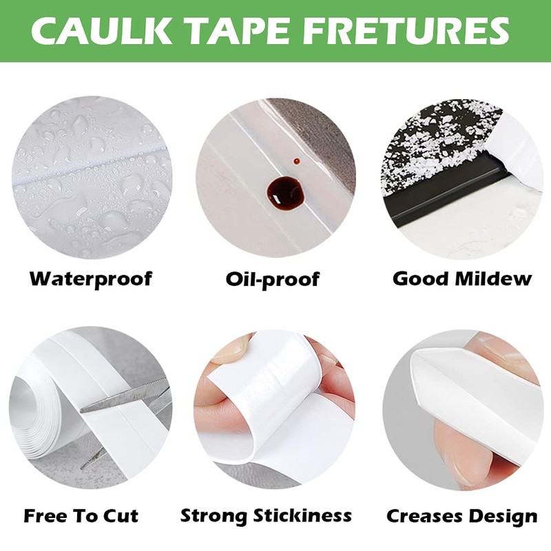 2 Pack Caulk Strip, 1.5" x 10.5Ft PVC Self Adhesive