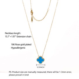 POLYREAL Lucky Clover Necklace for Women Girls, 18K Gold Plated Cute Fashion Simple Hypoallergenic Titanium Steel Pendant Gifts for Women Girls(Gold-Blue-N)