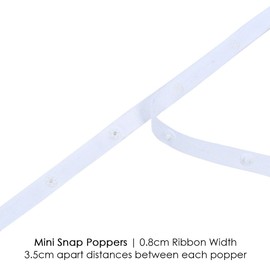 Snap Tape (3 Yards Pack) Popper Tape Stud Fasten Sewing Ribbon - 9 Styles for Home Décor Crafts Duvets,Babywear,Pleating; 2.5cms – 10cms Apart Stud Spacing by Neotrims. [Mini 3.5cm Apart, White]