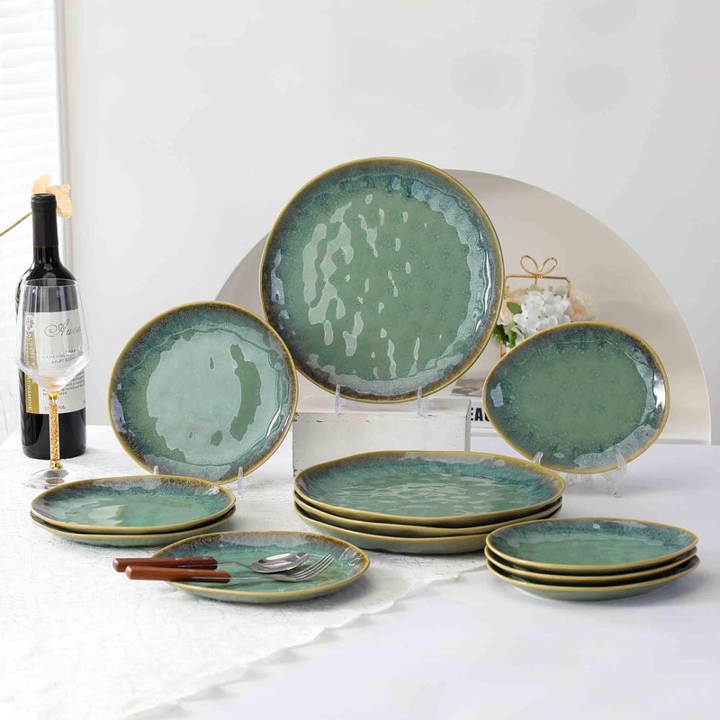 Henten Home Ceramic Dinner Plate Set, 11 Inch Porcelain Pizza,