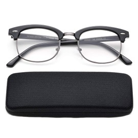 Fashion Semi Half Reading Glasses for Men Retro Vintage Reading Glasses Horn Rimmed Half Frame Reading Glasses with Case