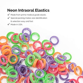 JMU 100 Pack Orthodontic Elastics 3/16 Light, Neon Intraoral Elastic Bands Latex Free Dental Rubber Bands Made in USA