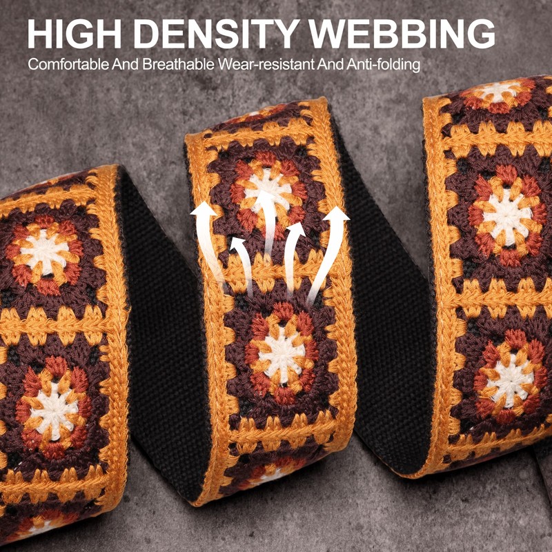 YIKOKO Guitar Strap 2", Soft Woolen Knit, Cowhide Leather End,