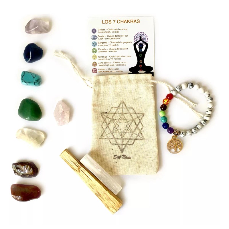 Satnam Kit Cuarzos 7 Chakras, Barra Selenita, Pulsera Y Palo