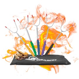 BBQ Dragon Smores Kit – 5 Extra Long Smore Sticks for Fire Pit – Telescoping Marshmallow Roasting Sticks – Durable Skewers for Smores and Hot Dogs – Outdoor Smores Kit with Color Handles