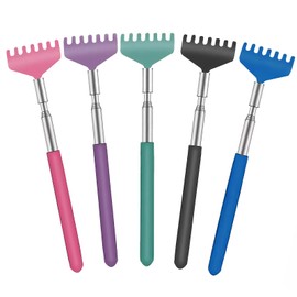 Pack of 5 Scratching Hand Back Scratcher, Telescopic Back Scratcher, Extendable from 20 cm to 68 cm, Stainless Steel Back Scratcher, Suitable for Home and Office (Black, Rose Red, Blue, Green, Purple)