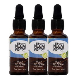 Aceite de NEEM Orgánico 100% puro sin diluir - Azadiractina - Natural Vegano Biodegradable- bienestar Neem Erfre (Paq de 3)