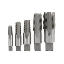 Drill America DWTPT1/4-1-1/4SET 6 Piece NPT Pipe Tap Set in Wooden Case (1/4 ", 3/8 ", 1/2 ", 3/4 ", 1" and 1-1/4 "), Carbon Steel, DWT Series, Uncoated (Bright), Small