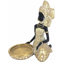 Lescafita - Portavelas con tótem tribal africano para boda, iglesia, decoración de día festivo, estatuas decorativas africanas para mujeres, candelabro para hogar y decoración de mesa (754-dorado)