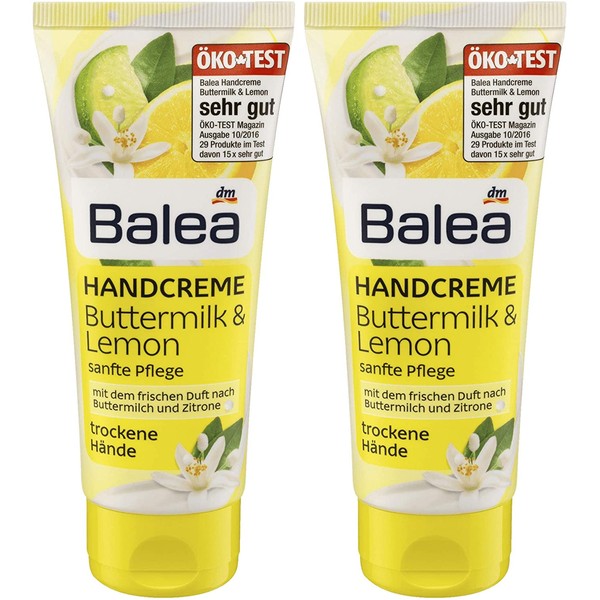 Balea Hand Cream Buttermilk & Lemon with Panthenol and Olive Oil 2 x 100 ml, Germany