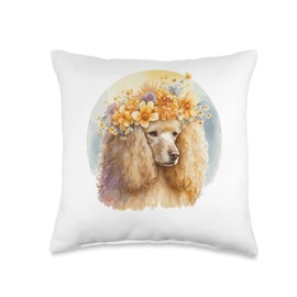 Cute Poodle Sunflower Dog Breed Pet Puppy Throw Pillow