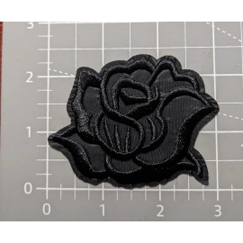 Black Rose Bud Flower Plants Embroidered Iron On Patch 2.75x3"