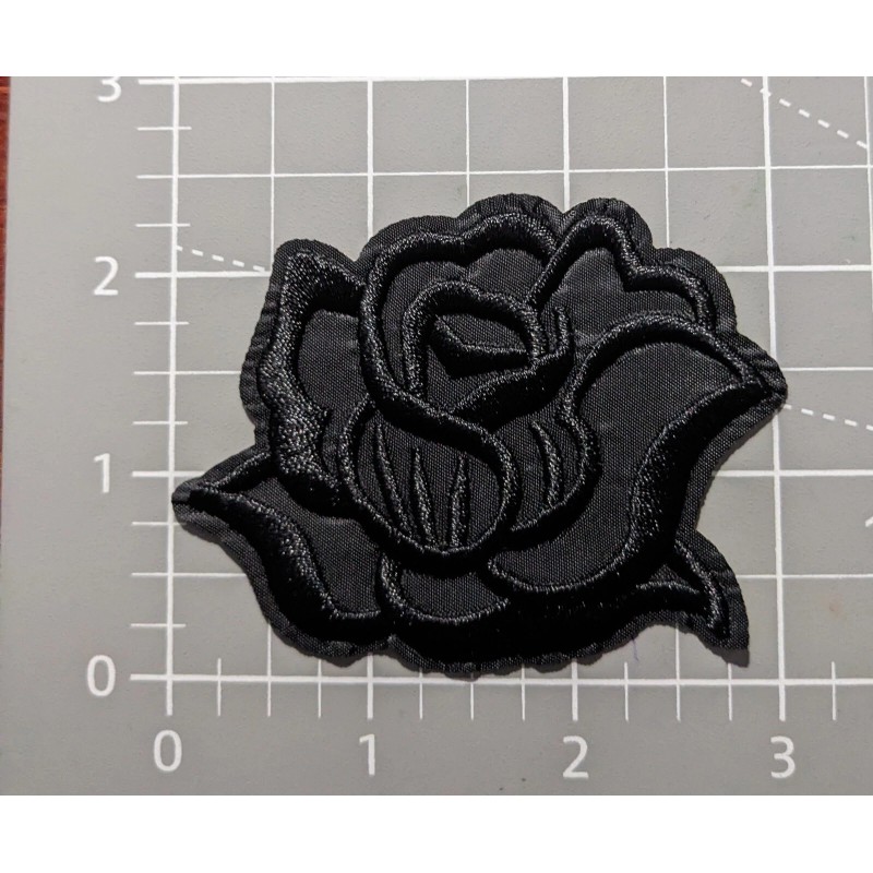 Black Rose Bud Flower Plants Embroidered Iron On Patch 2.75x3"