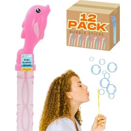 Electoys Kids Bubbles Sticks Wand | Dolphin Bubble Wands for Kids Party Bags Filler | Bubbles Mix Liquid Tube | Bubble Blower Toy | Outdoor Garden Summer Party Fun | Assorted Colours | 12 Pack