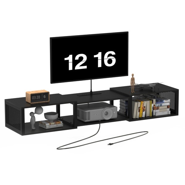 HOOBRO Floating TV Stand Wall Mounted with Power Outlet, Floating