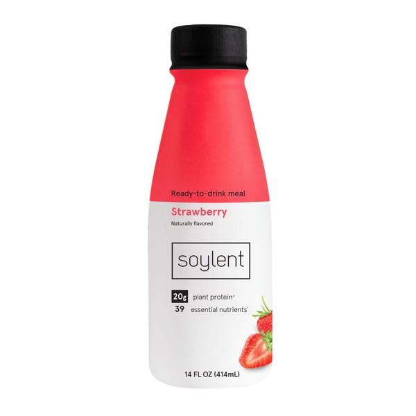 Soylent Strawberry Plant Protein Meal Replacement Shake, 14 oz (Pack of 12) - Packaging May Vary